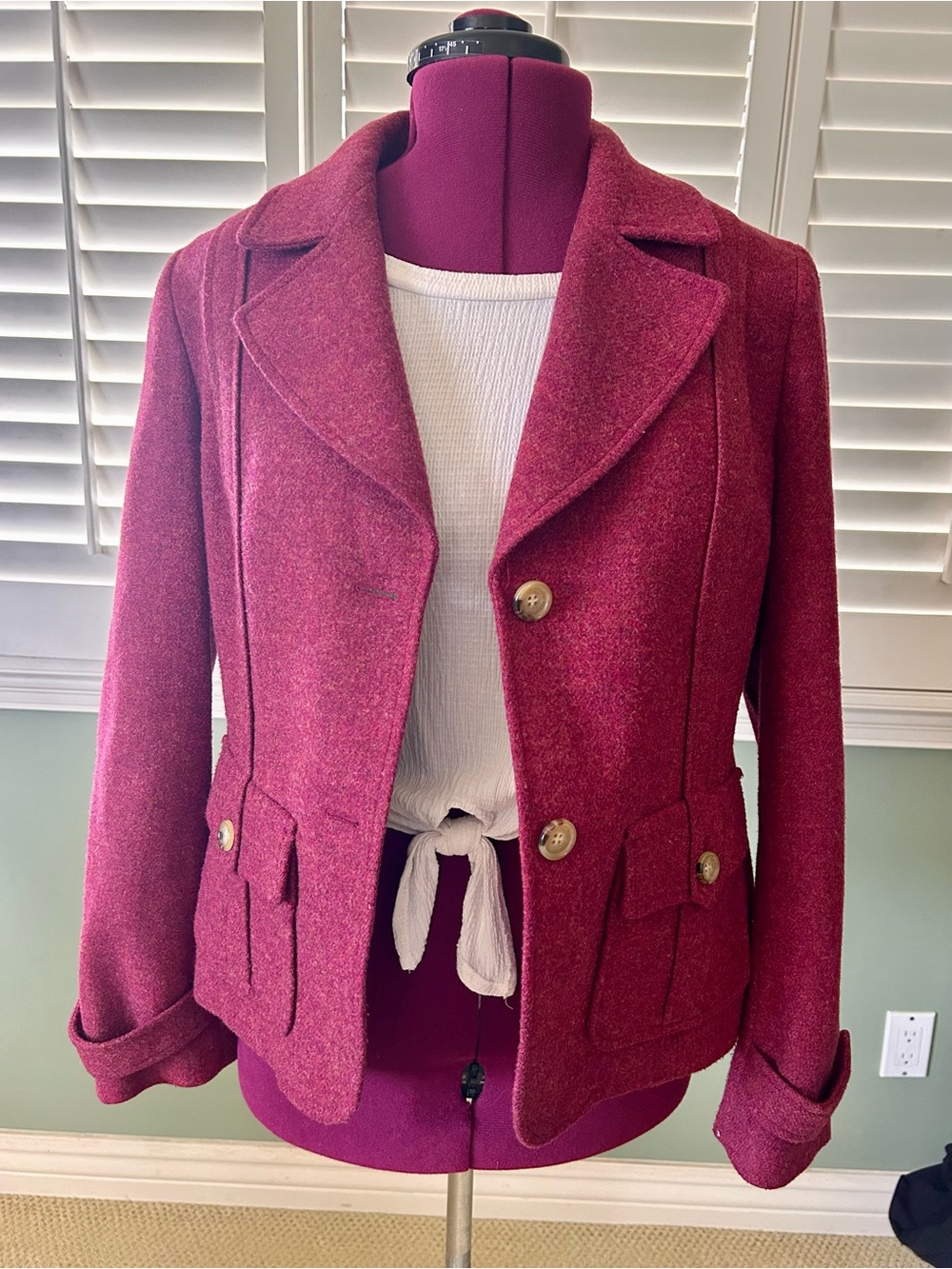 Talbots Burgundy Tailored Wool-Blend Blazer Size 14
